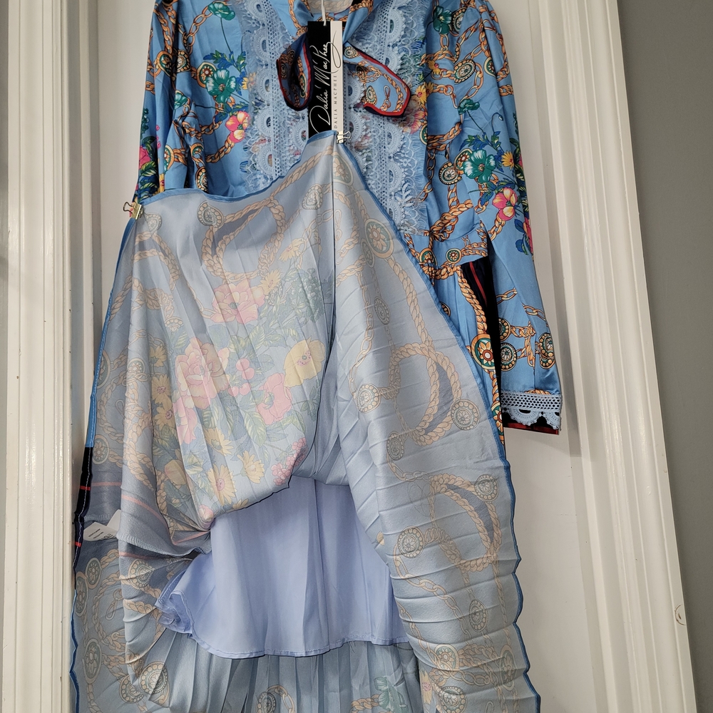 Dalia Macphee Floral Long Sleeve Dress - Blue - Picture 11 of 16